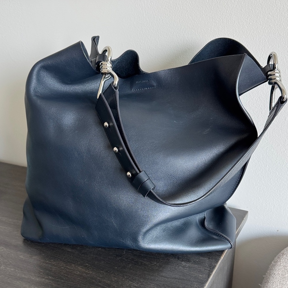 All Saints Leather Captain Tote Bag in Navy